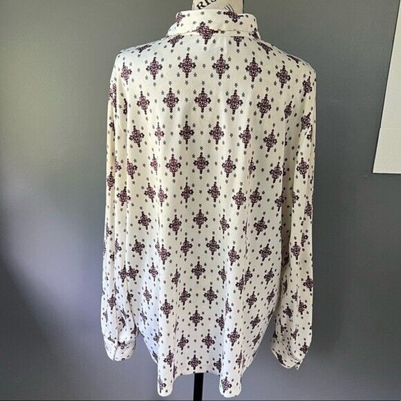 Vintage The Fire Islander women white red & gray patterned button up blouse - Picture 2 of 6